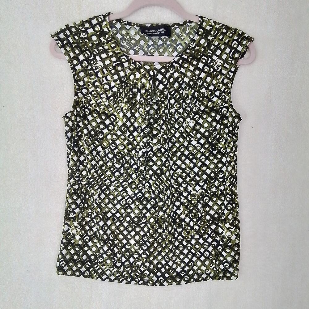 Evan Picone Womens‎ Top XS Sleeveless Career Top Shell Green White Geometric